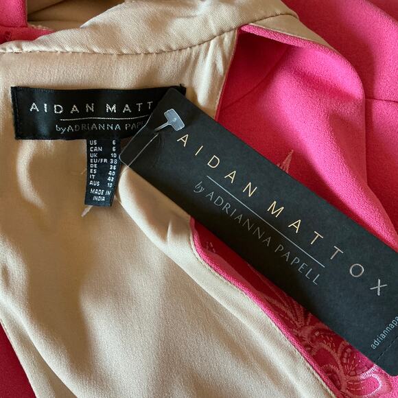 Aidan Mattox Beaded Cut Out Midi Sheath Cocktail Dress Coral Pink Size 6 - Picture 10 of 11